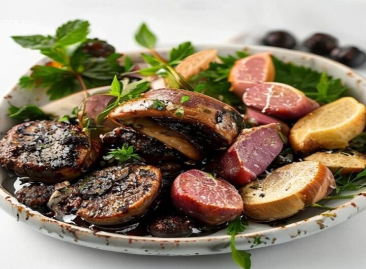 Фаршированные блины с мясом и грибами, подаются с сметаной
