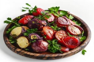 Капуста тушеная с мясом и картофелем, подается с ржаным хлебом