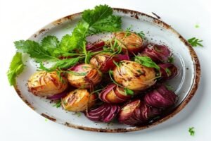Картофель с шампиньонами и карри в соусе бешамель