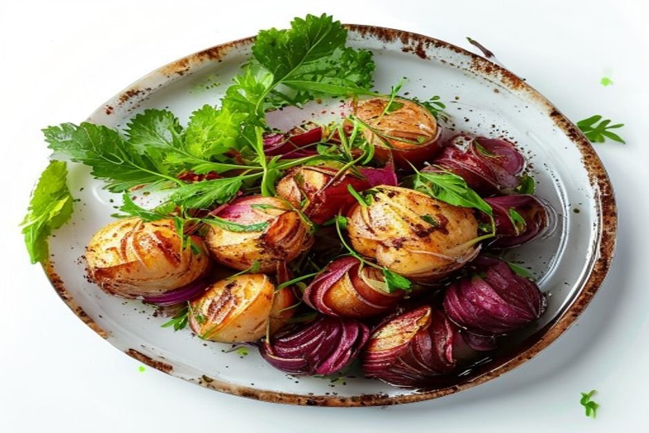 Картофель с шампиньонами и карри в соусе бешамель