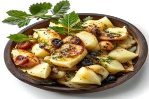 Картофельное пюре с горчицей и шпинатом, посыпанное сыром
