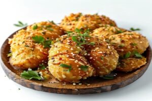 Картофельные крокеты с сыром и сметаной, подается с соусом