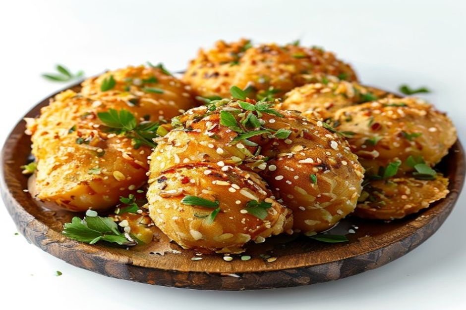 Картофельные крокеты с сыром и сметаной, подается с соусом