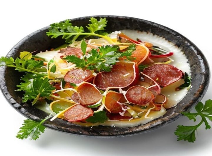 Картофельный салат с горчицей и колбасой в майонезе