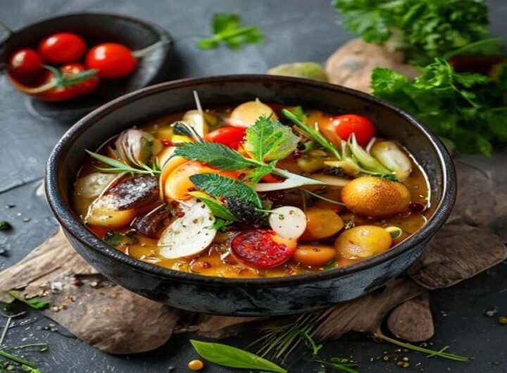 Картофельный суп с колбасой и горошком
