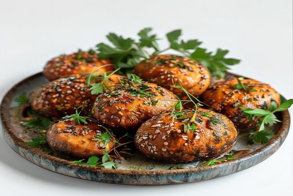 Курица в сметане с грибами и луком, подается с картофельным пюре