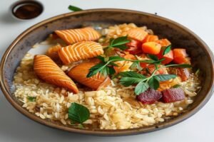 Куриная похлебка с рисом и луком, подается с хлебом