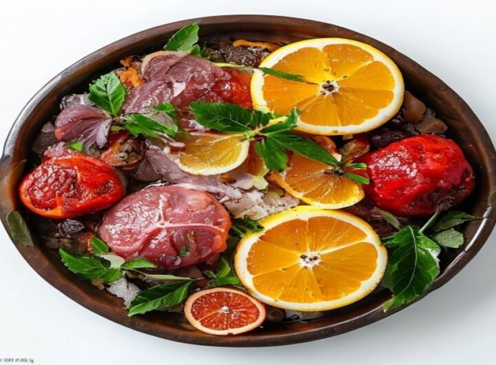 Мясо в сахарной глазури с апельсинами и имбирем