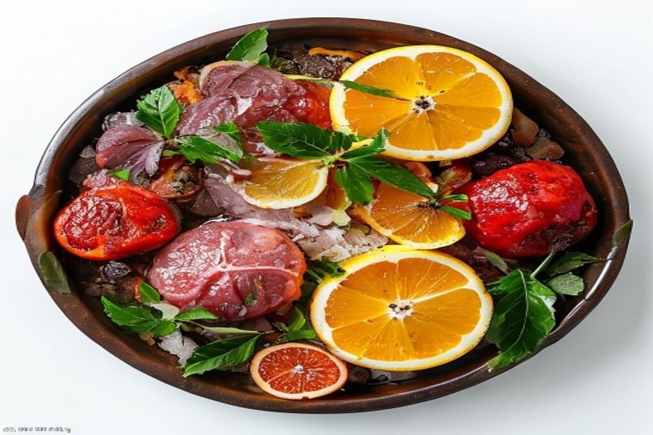 Мясо в сахарной глазури с апельсинами и имбирем
