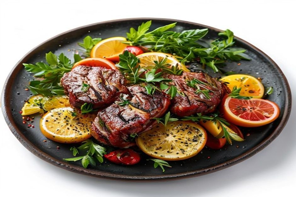 Шашлык из индейки с овощами и лимоном