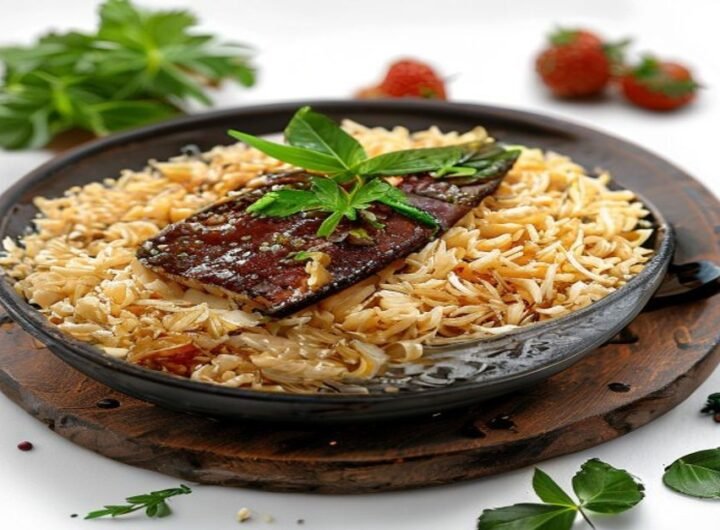 Суп-харчо с говядиной и рисом, посыпанный зеленью