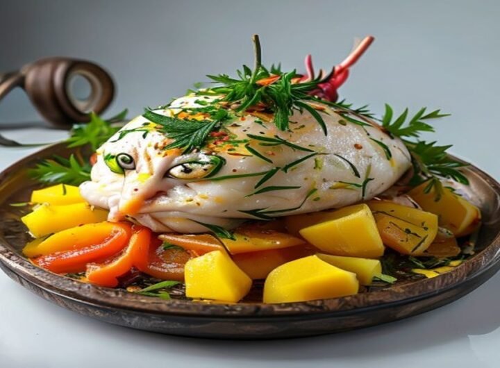 Жареный лосось с картофельными дольками и розмарином